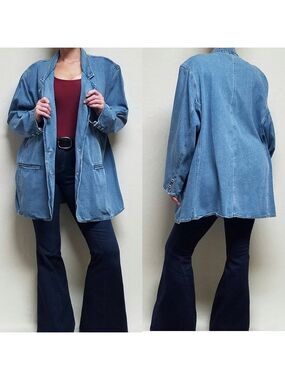 Western 80s Vintage Baccini Light Wash Stone Wash V-neck Cotton Denim Jacket 2X